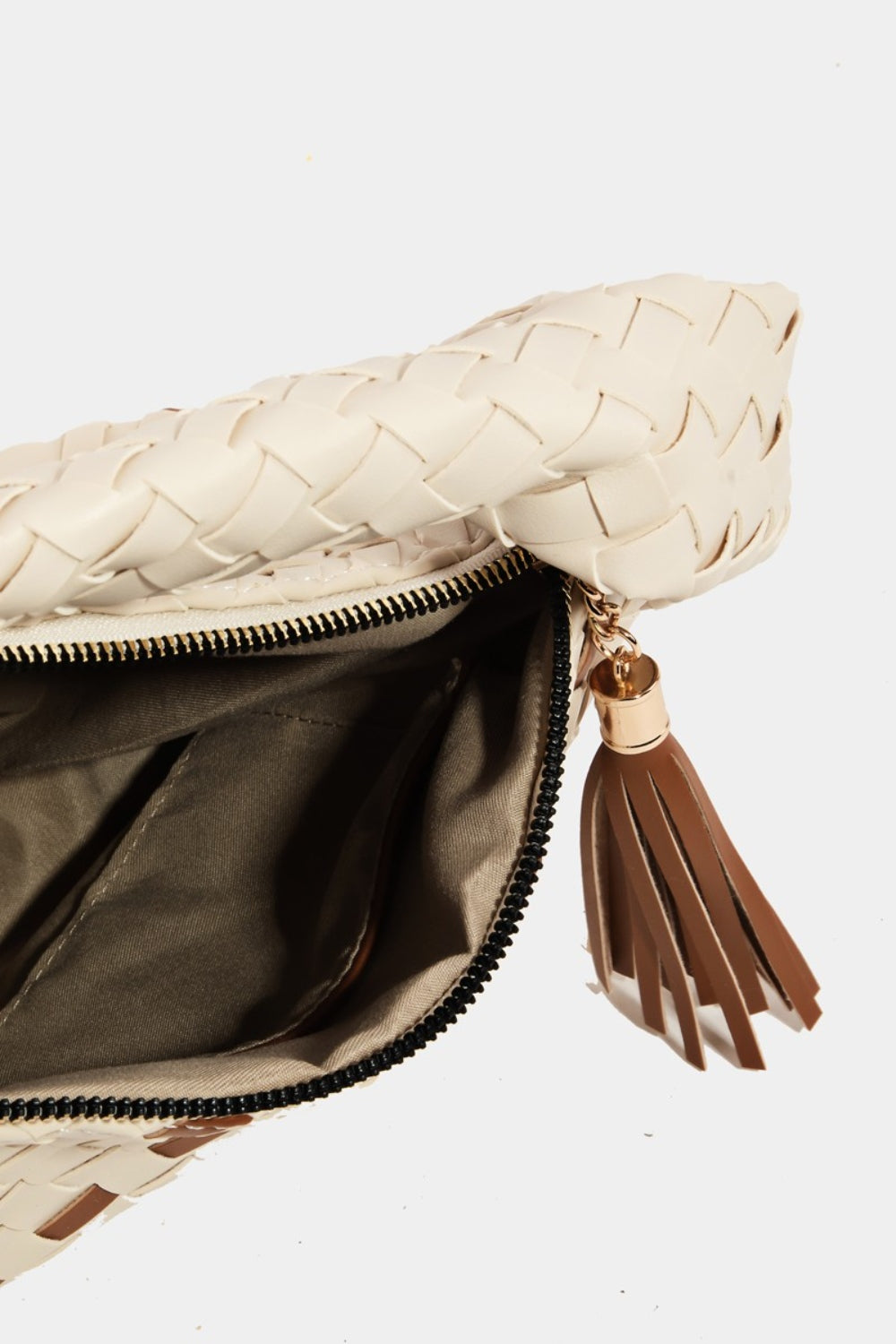 FAME TASSEL DETAIL WEAVE SEMI CIRCLE BAG