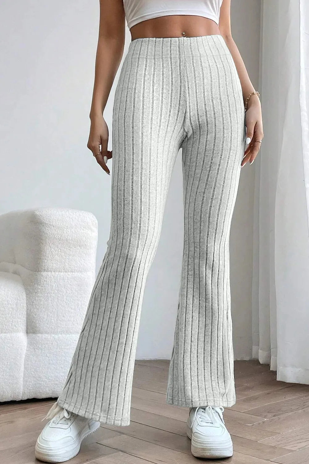 BASIC BAE FULL SIZE RIBBED HIGH WAIST FLARE PANTS