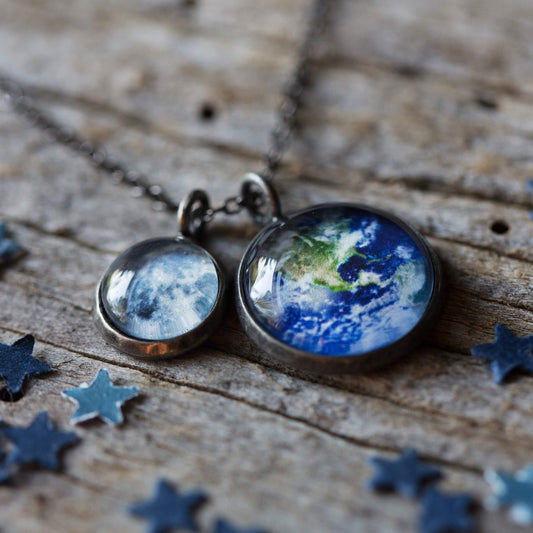 EARTH AND MOON LAYERED SPACE NECKLACE