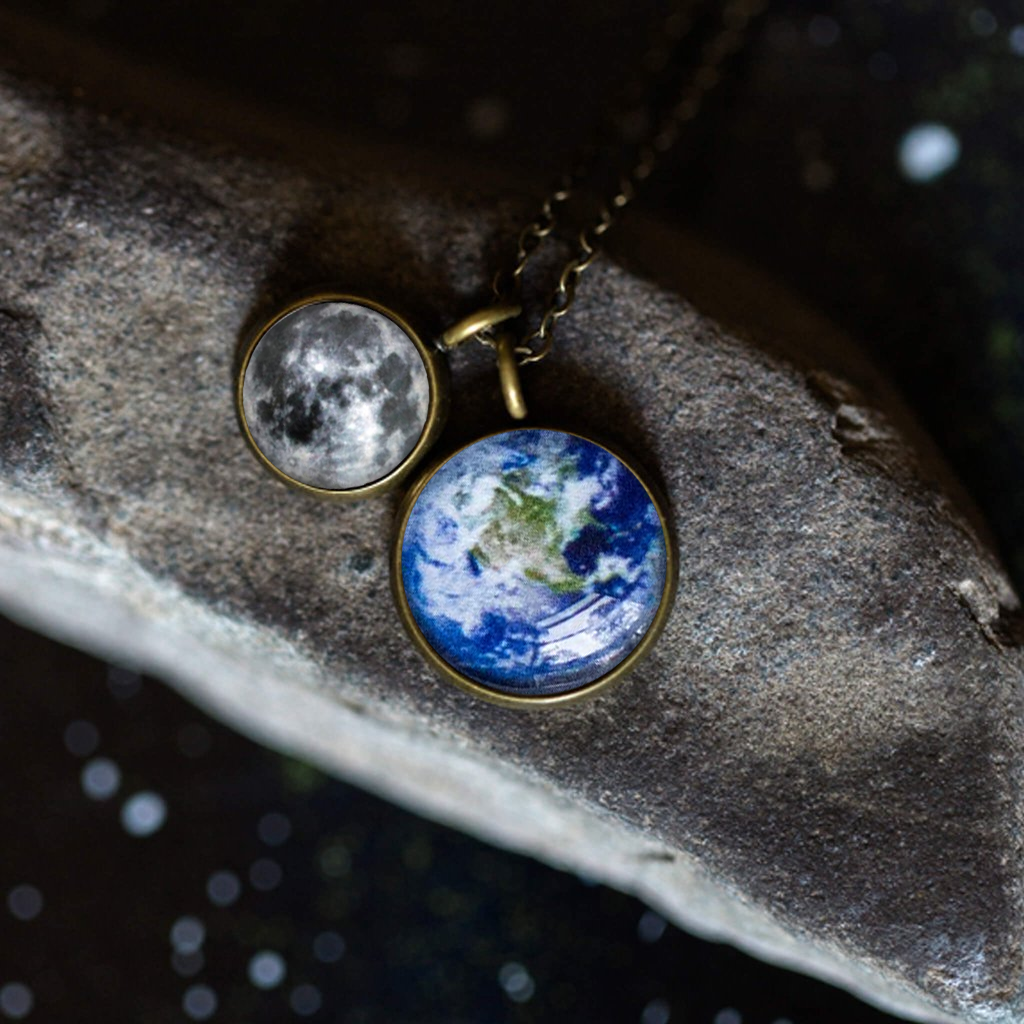 EARTH AND MOON LAYERED SPACE NECKLACE