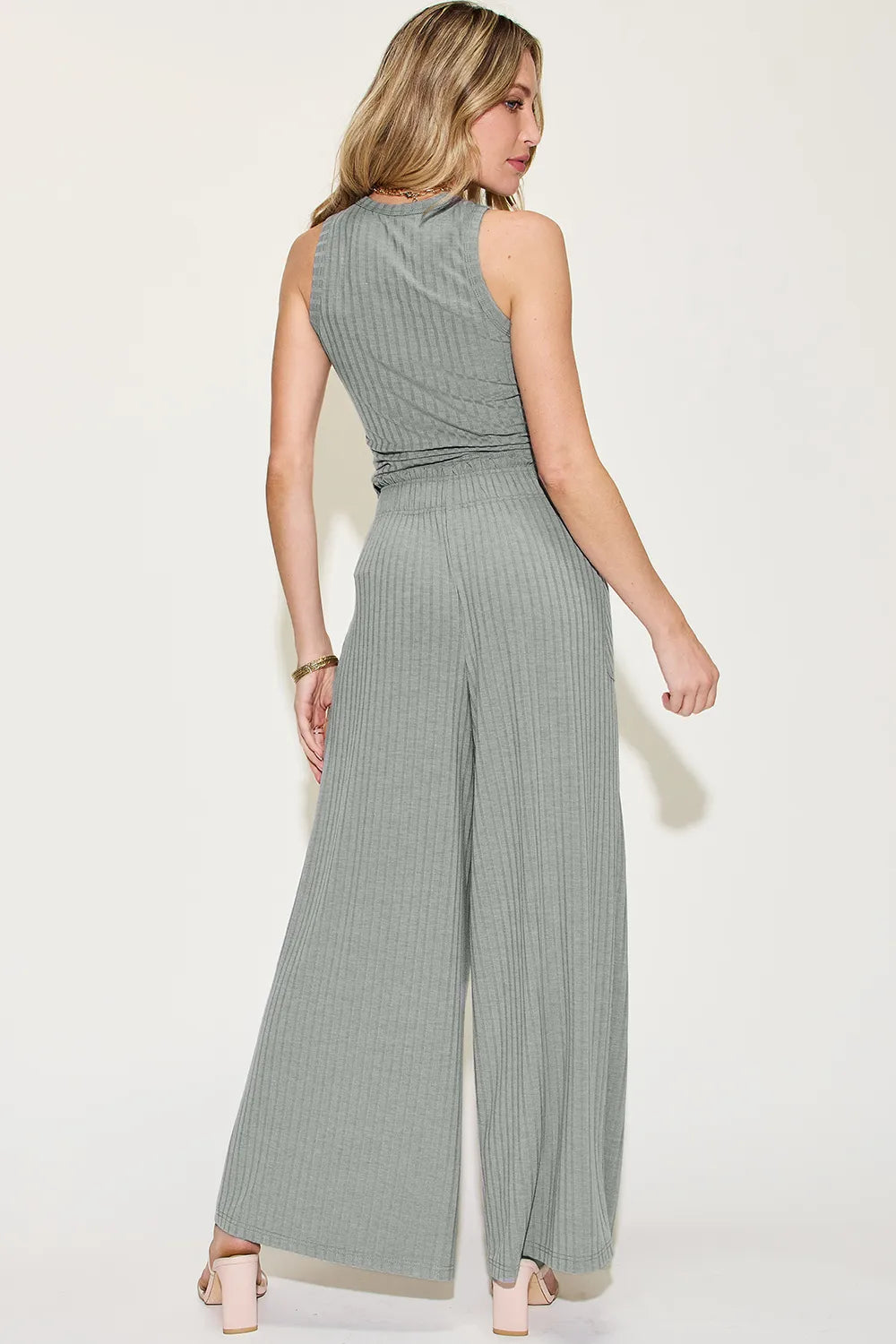 BASIC BAE FULL SIZE RIBBED TANK AND WIDE LEG PANTS SET