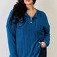 BASIC BAE FULL SIZE RIBBED HALF BUTTON LONG SLEEVE HIGH-LOW T-SHIRT