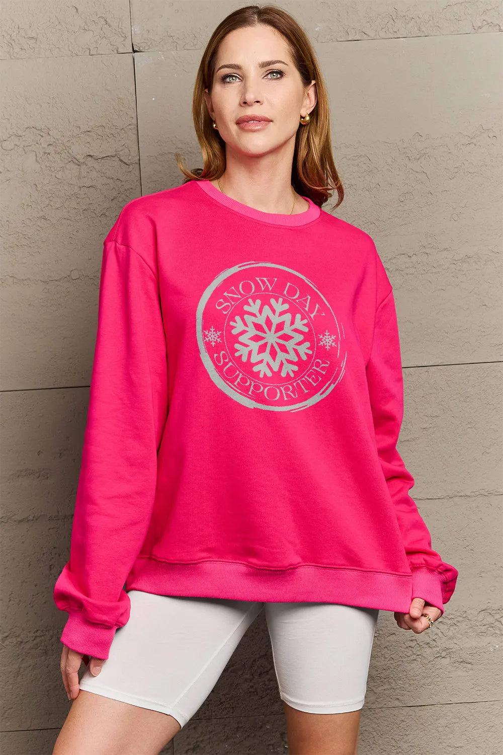 SIMPLY LOVE FULL SIZE SNOW DAY SUPPORTER ROUND NECK SWEATSHIRT