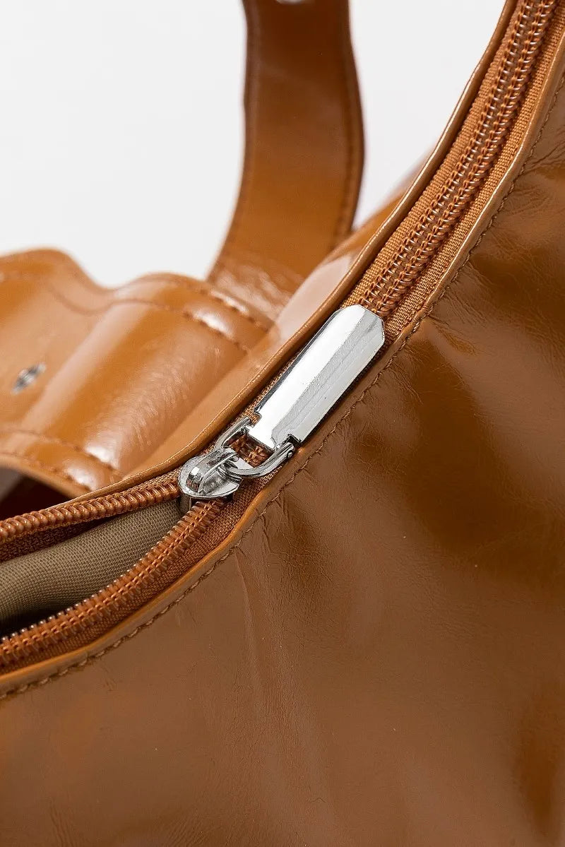 FAME FAUX LEATHER STUDDED TRIM SHOULDER BAG