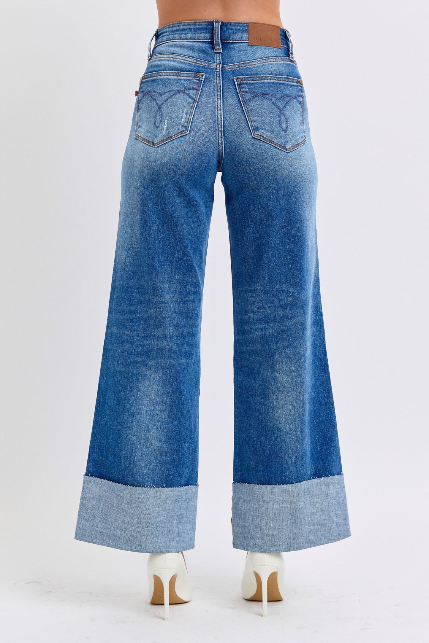 JUDY BLUE FULL SIZE DISTRESSED HIGH WAIST WIDE LEG JEANS