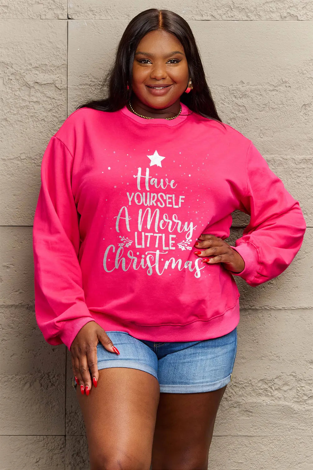 SIMPLY LOVE FULL SIZE HAVE YOURSELF A MERRY LITTLE CHRISTMAS ROUND NECK SWEATSHIRT