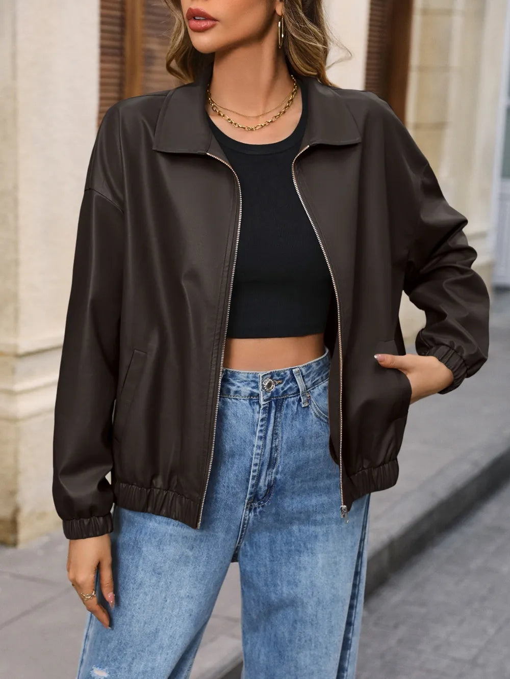 IVY LANE ZIP UP DROPPED SHOULDER JACKET