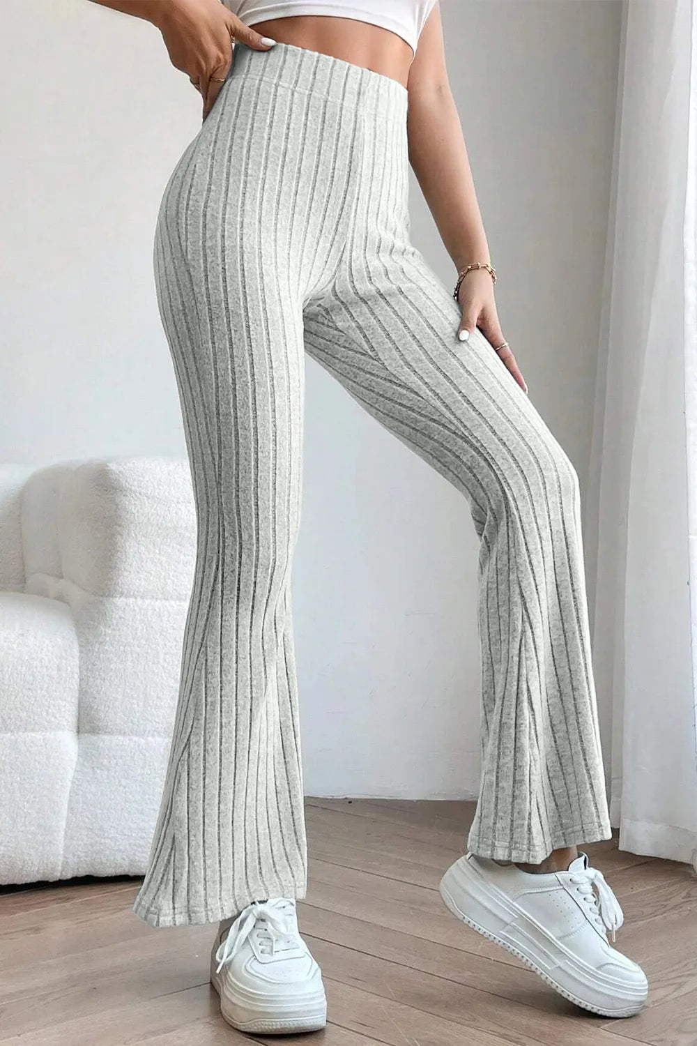 BASIC BAE FULL SIZE RIBBED HIGH WAIST FLARE PANTS