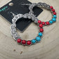 Faux Turquoise and Coral Hoop Earring - 1 3/4 inch drop