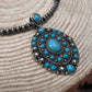Faux Turquoise and Faux Sterling Pearl Concho Necklace -  20 inch + 3