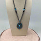 Faux Turquoise and Faux Sterling Pearl Concho Necklace -  20 inch + 3