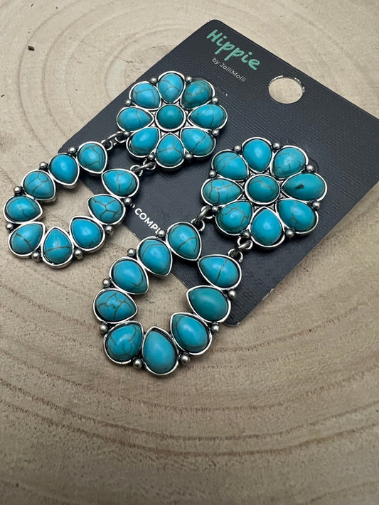 Faux Turquoise Cluster Post Earrings - 2 1/4 inch Statement Size