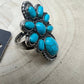 Faux Turquoise Cluster Statement Size Cuff Ring - Adjustable Sizing