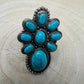 Faux Turquoise Cluster Statement Size Cuff Ring - Adjustable Sizing