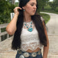 Faux Turquoise Squash Blossom and Earring Set - 18 inch necklace
