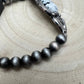 Faux White Buffalo and Sterling Pearl Stretch Bracelet