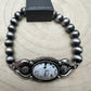 Faux White Buffalo and Sterling Pearl Stretch Bracelet