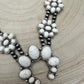 Faux White Buffalo Double Strand Squash Blossom Necklace -  18 inch