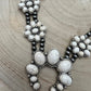 Faux White Buffalo Double Strand Squash Blossom Necklace -  18 inch