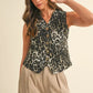 ANNIE WEAR STRETCH LEOPARD DENIM BUTTON DOWN VEST
