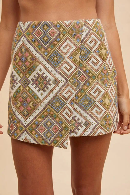 ANNIE WEAR ETHIC WOVEN JACQUARD WRAP MINI SKIRT