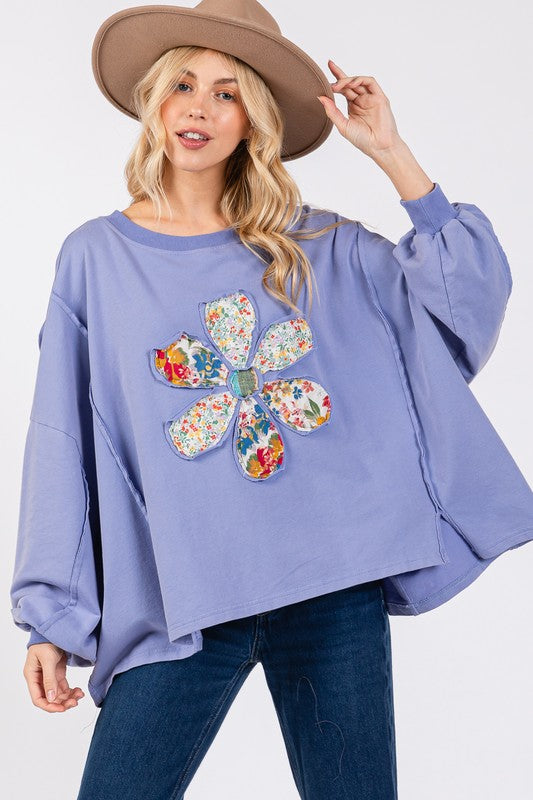 SAGE + FIG FLOWER PATCH DROPPED SHOULDER OVERSIZE TOP