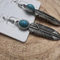 Feather Earrings with Faux Turquoise - 2 inch drop