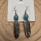 Feather Earrings with Faux Turquoise - 2 inch drop