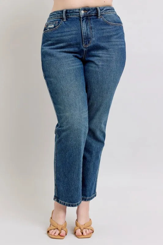 JUDY BLUE FULL SIZE HIGH WAISTED RIGID MAGIC NON-DESTROY STRAIGHT LEG JEANS PLUS SIZE