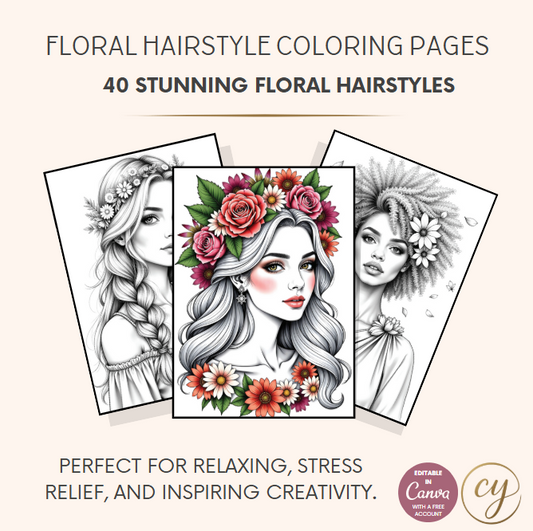 40 Floral Hairstyle Coloring Pages – Instant Download PDF for Hair Stylists
