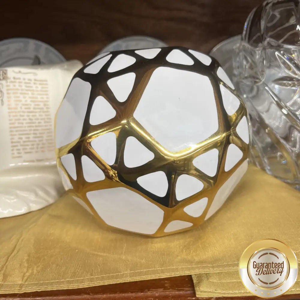 GOLD AND WHITE DECORATIVE BALL-Thriftique Marketplace