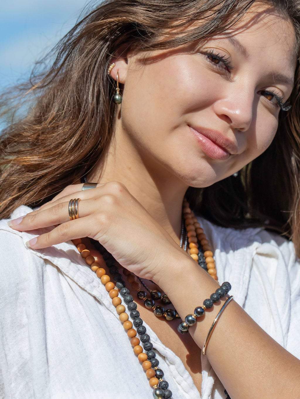 THIN GOLD FILLED TAHITIAN PEARL HOOP EARRINGS - HOKULOA