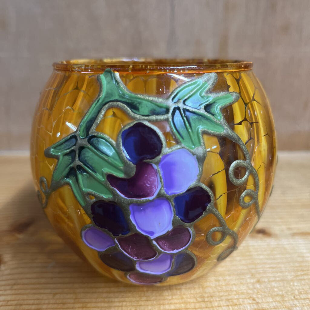 HAND PAINTED GRAPE DESIGN VASE-Thriftique Marketplace