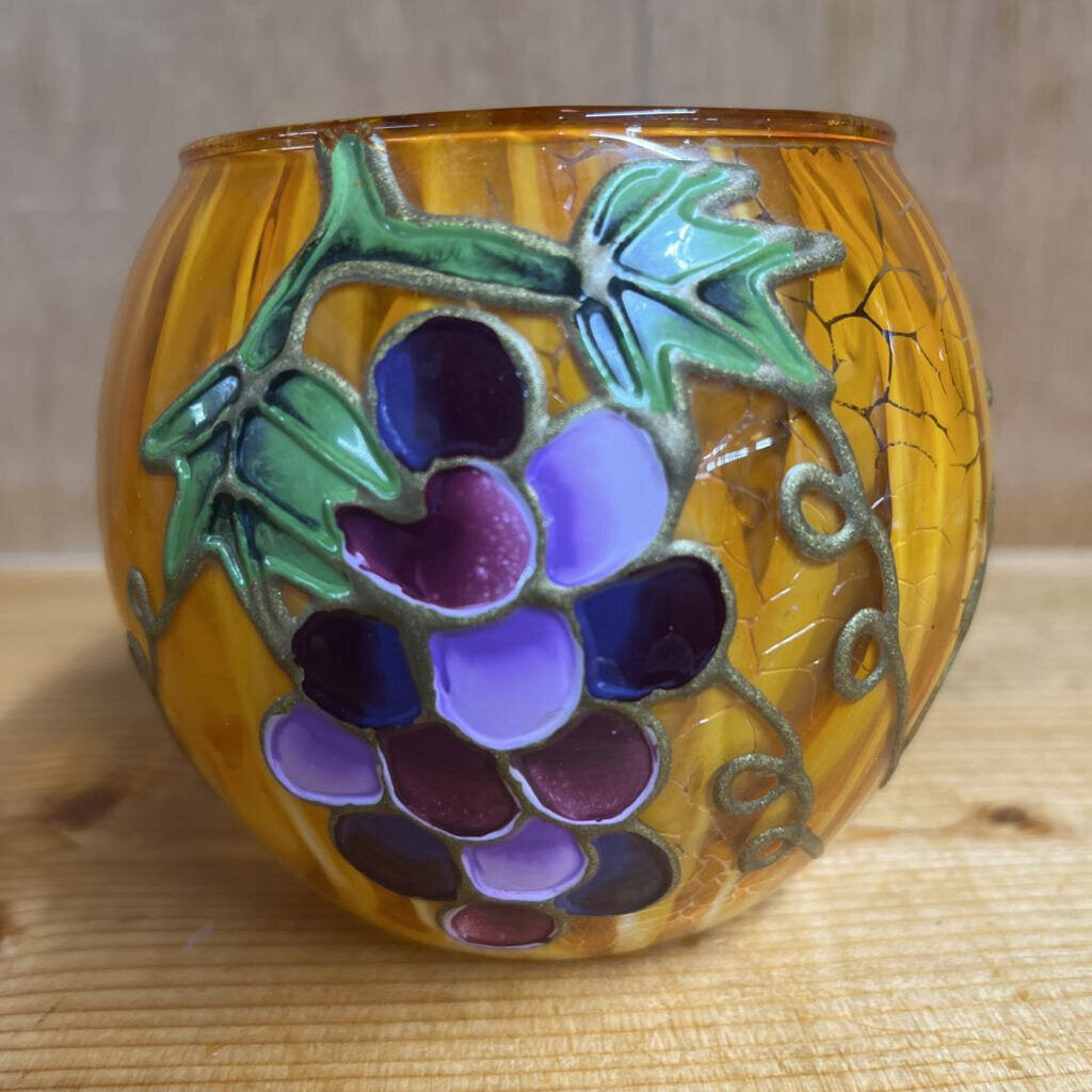 HAND PAINTED GRAPE DESIGN VASE-Thriftique Marketplace