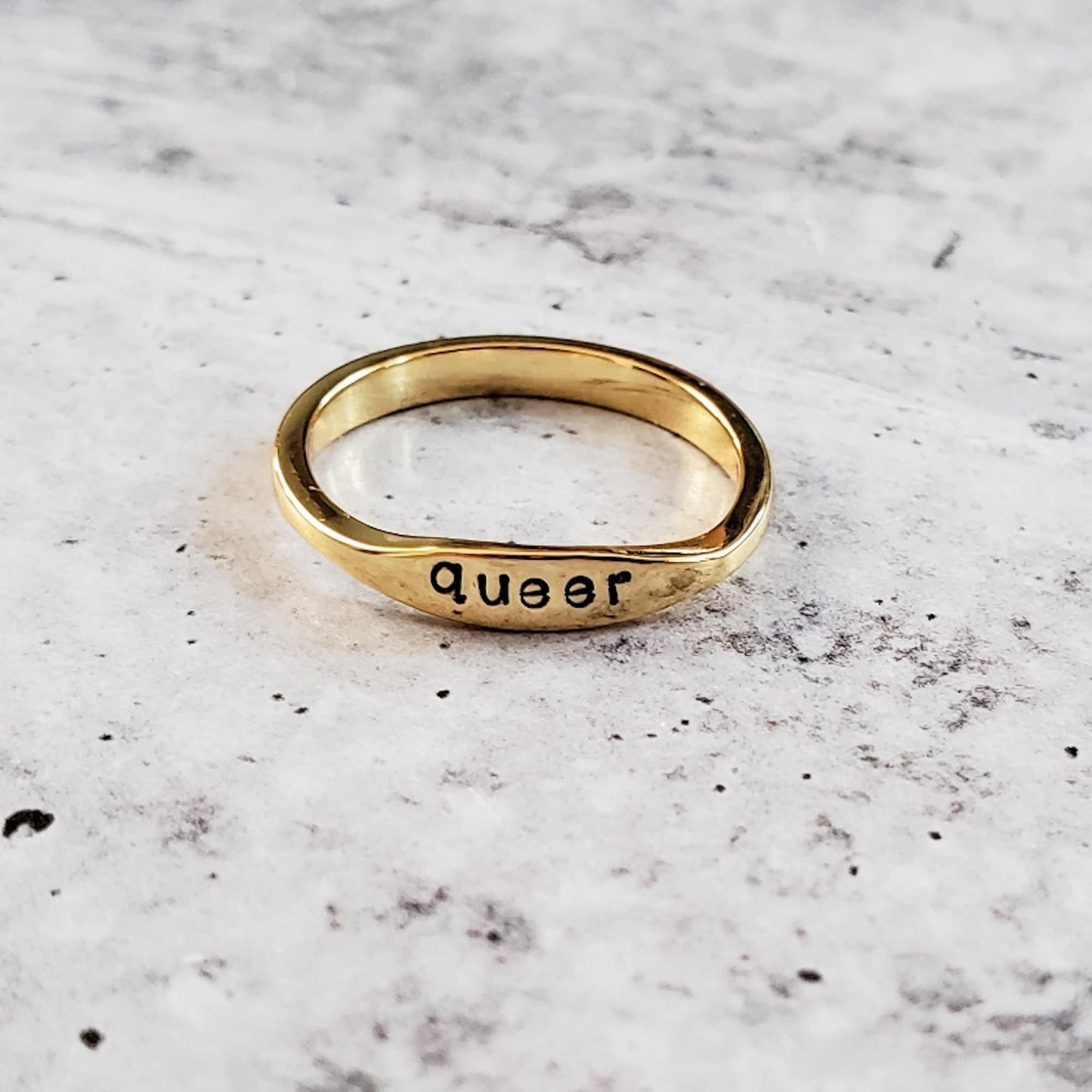 QUEER DAINTY GOLD PLATED OR STERLING SILVER RING