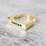 QUEEN GOLD OR SILVER FLAT TOP RING