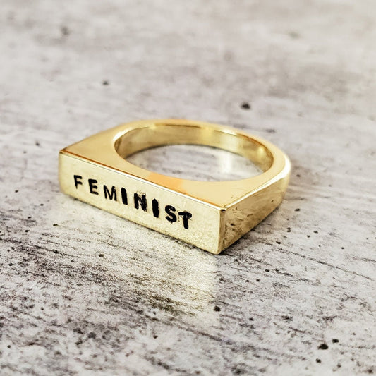 FEMINIST GOLD OR SILVER FLAT TOP RING