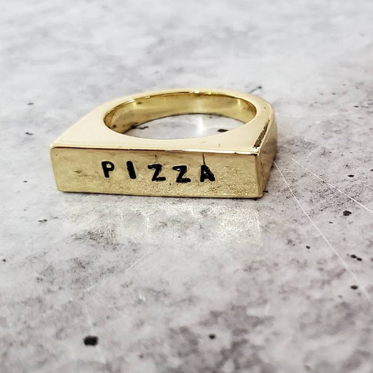 PIZZA GOLD OR SILVER FLAT TOP RING