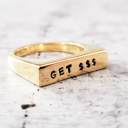 GET MONEY GOLD OR SILVER FLAT TOP RING
