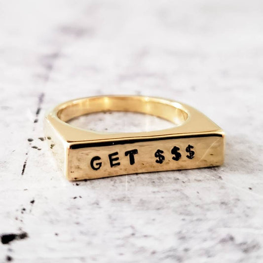 GET MONEY GOLD OR SILVER FLAT TOP RING