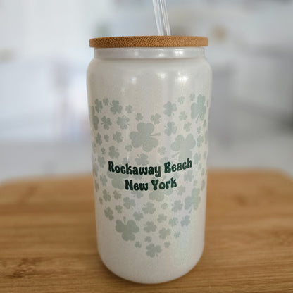 ST. PATRICK'S DAY SHAMROCK CUSTOMIZED GLASS CAN CUP