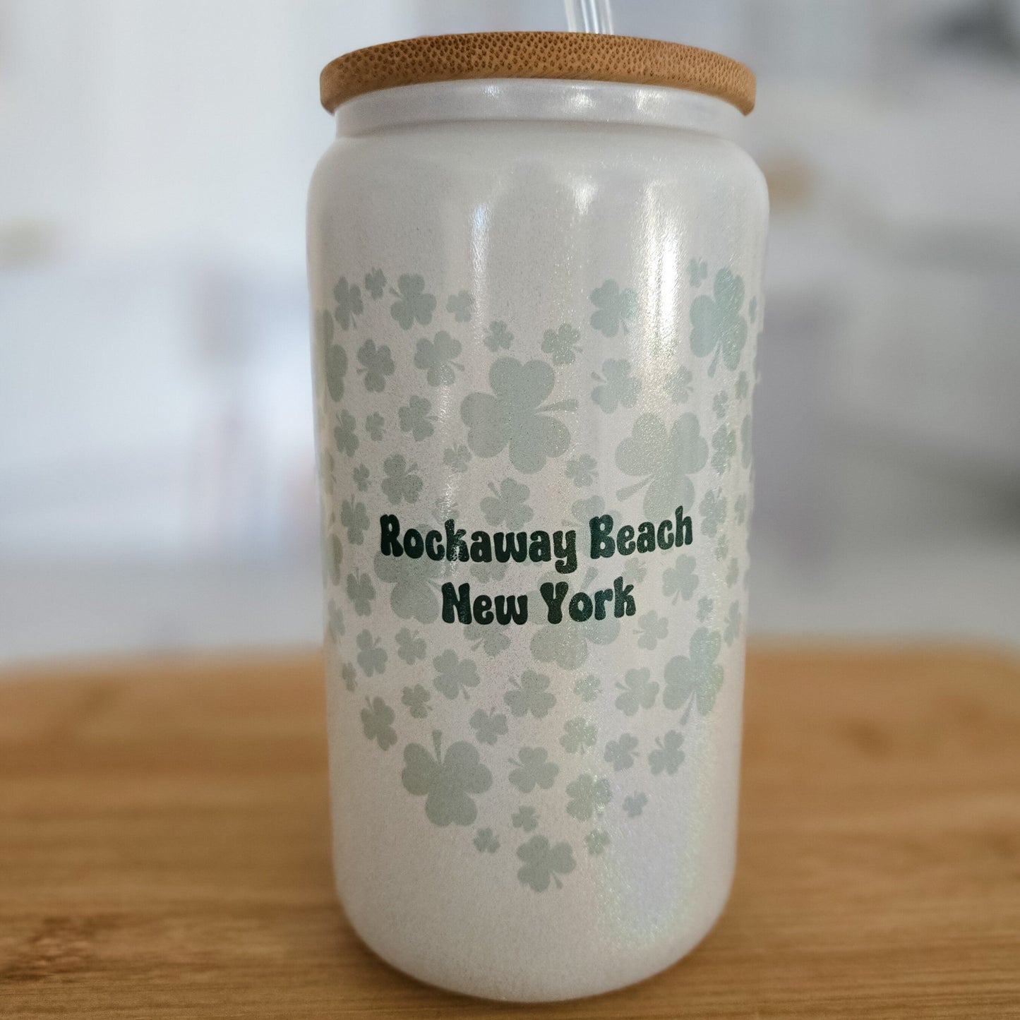 ST. PATRICK'S DAY SHAMROCK CUSTOMIZED GLASS CAN CUP