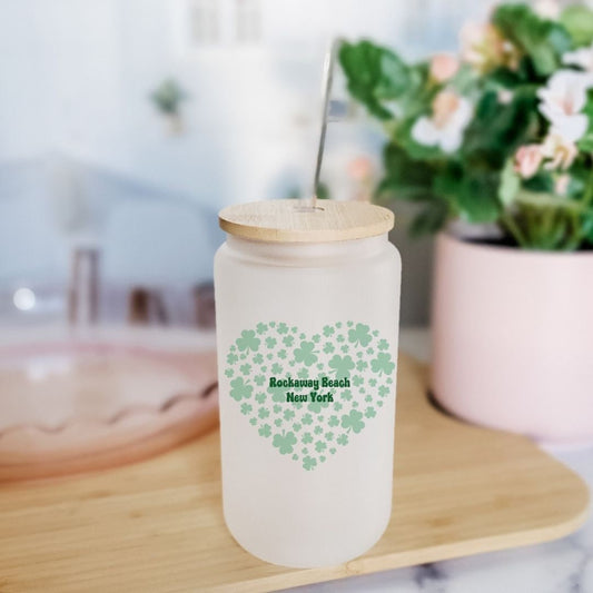 ST. PATRICK'S DAY SHAMROCK CUSTOMIZED GLASS CAN CUP