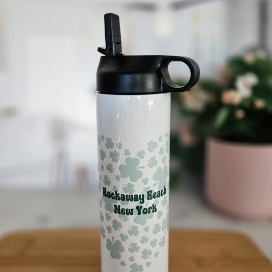ST. PATRICK'S DAY HEART SHAMROCK CUSTOM WATER BOTTLE