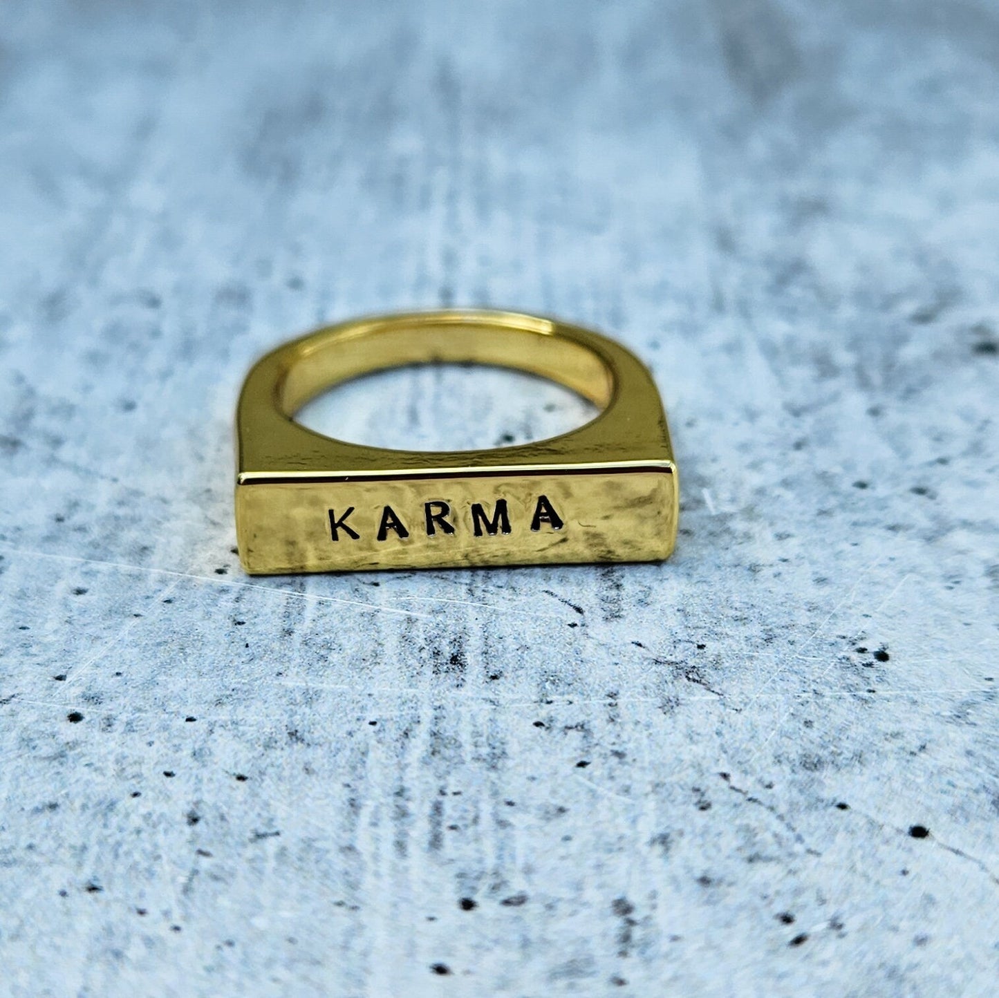 KARMA FLAT TOP GOLD OR SILVER RING