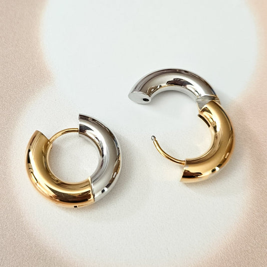 TWO TONE CHUNKY HOOP EARRINGS