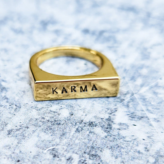 KARMA FLAT TOP GOLD OR SILVER RING