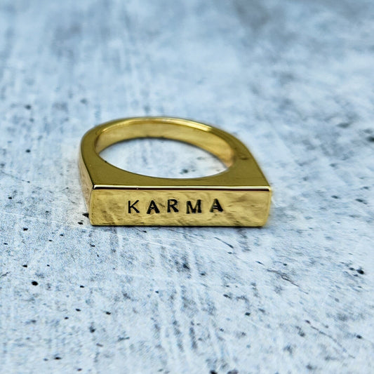KARMA FLAT TOP GOLD OR SILVER RING