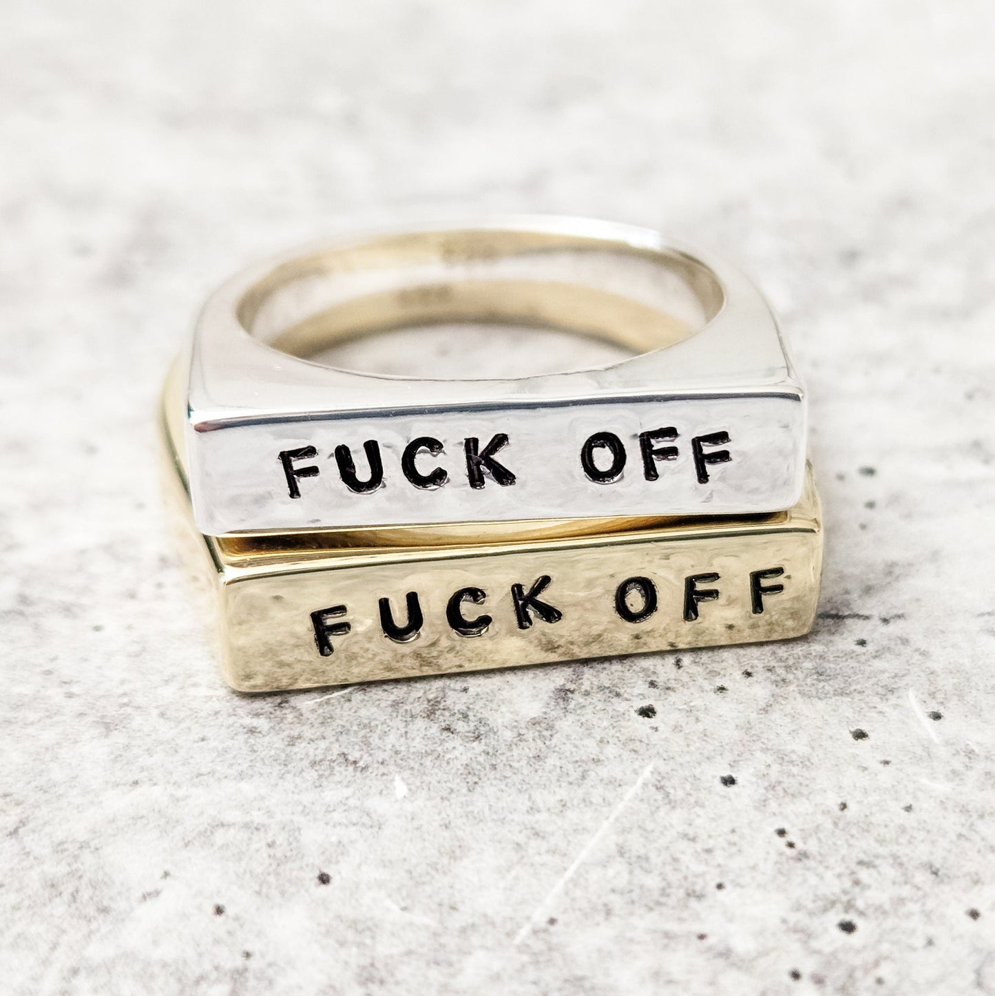 FUCK OFF GOLD OR SILVER FLAT TOP RING