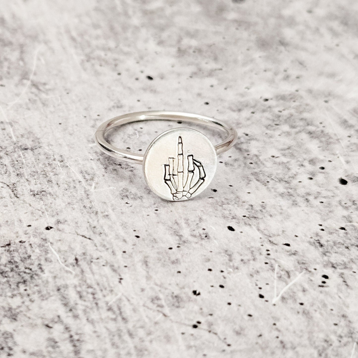 MIDDLE FINGER SKELETON DAINTY HALLOWEEN RING